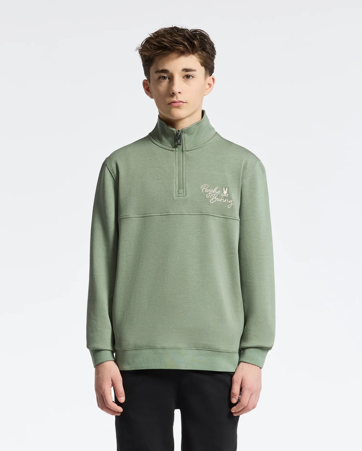 Teen | Kids' Desert 1/4 Mock Zip by Psycho Bunny, featuring a sleek design with an embroidered logo for a modern, stylish look.