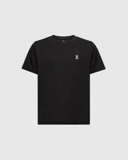 Psycho Bunny's KIDS CLASSIC CREW NECK TEE (B0U014CRPC) features a classic black design made from 100% Pima cotton, with a minimal graphic logo on the left chest. This shirt boasts a round neckline and short sleeves, ideal for back-to-school outfits against a plain white background.