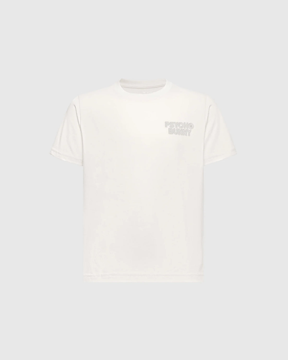 The KIDS SYDNEY BACK GRAPHIC TEE - B0U509F200 by Psycho Bunny features "Psycho Bunny" text on the upper left chest, is made from soft Pima cotton, and has a classic crew neck design. It's a regular fit tee shown on a light gray background.