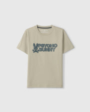 The KIDS MELVIN GRAPHIC TEE - B0U663C200 by Psycho Bunny is a beige Pima cotton t-shirt showcasing an HD-silicone print wordmark graphic of a bunny and the "Psycho Bunny" text.