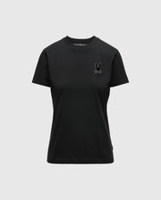 This unisex black Women's Alexander Graphic Tee - B2U164E200 by Psycho Bunny is made from premium Pima Cotton and showcases a small embroidered rabbit and crossed bones logo on the left chest. With its simple design, short sleeves, and round neckline, this T-shirt combines style with comfort.