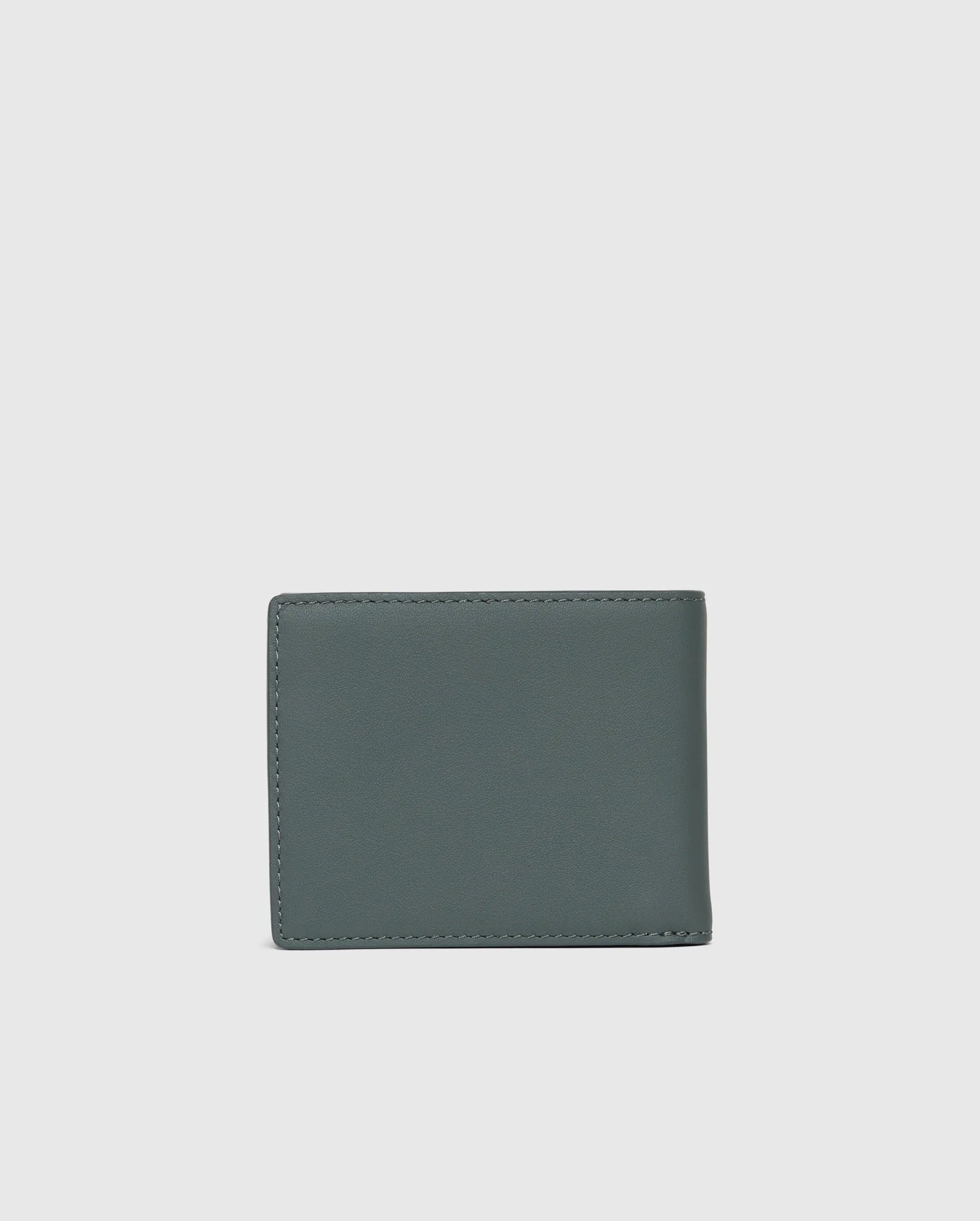 The MENS WORDMARK LEATHER WALLET - B6A868D200 by Psycho Bunny is showcased against a plain gray background. This men's stylish leather wallet features a contemporary green design with a sleek, smooth texture and meticulous stitching along the edges.