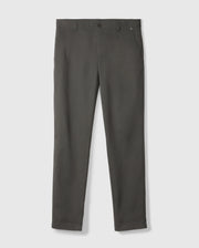 Displayed on a white background, the Psycho Bunny MENS GILMAN CHINO PANT - B6P393Z1WB is a pair of dark olive green stretch trousers. These chino pants showcase a slim fit style and include features like button and zipper closure, belt loops, and side pockets for added comfort.