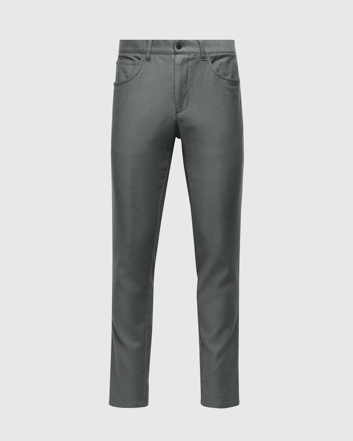 The MENS HAYS TWILL PANT - B6P894D200 by Psycho Bunny is showcased against a light gray backdrop. Made from a cotton-blend twill, these green pants boast a classic design with a button and zipper closure, front pockets, and belt loops. They offer a regular fit with a straight-leg cut.