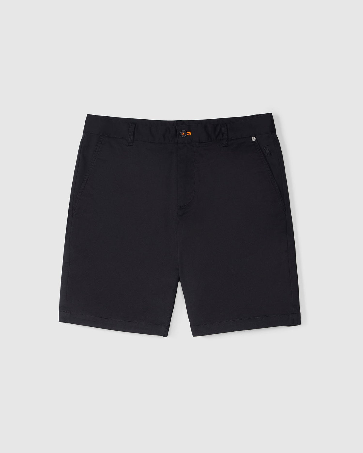 Black MENS YORK CHINO SHORT - B6R357B200 by Psycho Bunny displayed on a plain white background, featuring an elastic waist and a clean, straightforward design suitable for casual wear.