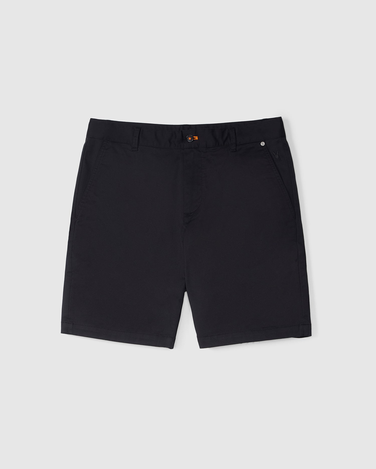Black MENS YORK CHINO SHORT - B6R357B200 by Psycho Bunny displayed on a plain white background, featuring an elastic waist and a clean, straightforward design suitable for casual wear.