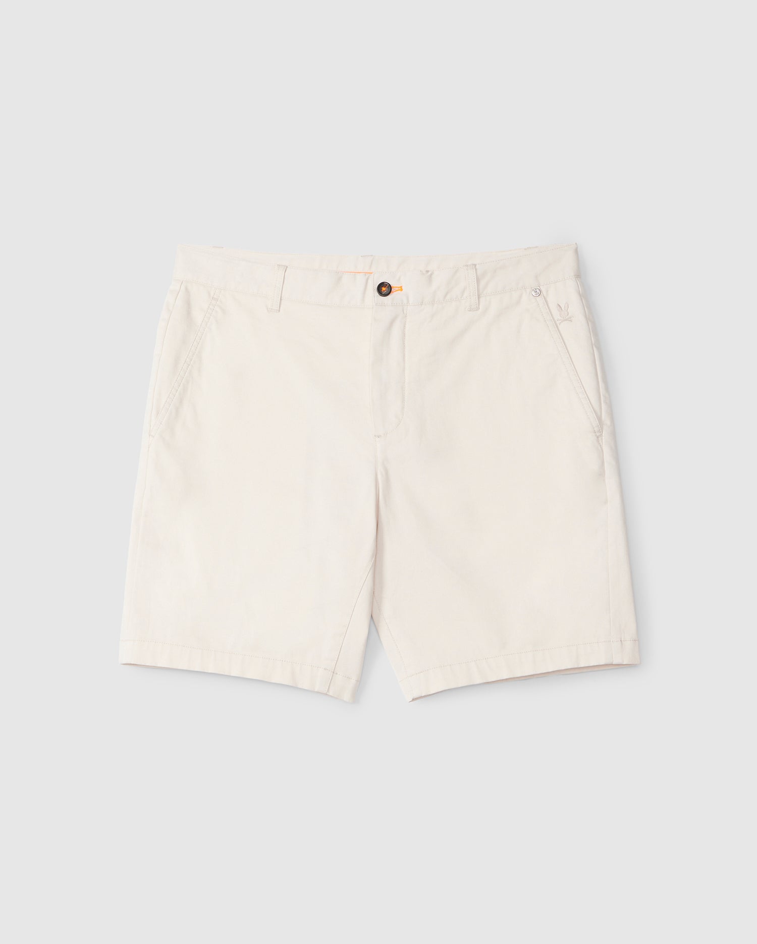 A pair of Psycho Bunny Men's YORK CHINO SHORT - B6R357B200 with a button and zipper closure, displayed against a neutral background.