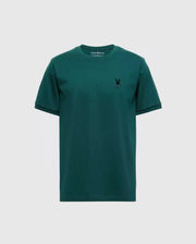 The Psycho Bunny Men's Branson Fashion Tee - B6U137E200 is a premium quality, lightweight T-shirt in dark green. It features a small, embroidered black logo with ears on the left chest, short sleeves, and a crew neck. Set against a light gray background, it epitomizes style and sophistication.