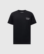 The Psycho Bunny Men's Sydney Back Graphic Tee (B6U509F200) is a black T-shirt made from soft Pima cotton, featuring a white water-based "Psycho Bunny" logo print on the upper left chest with a regular fit for comfort.