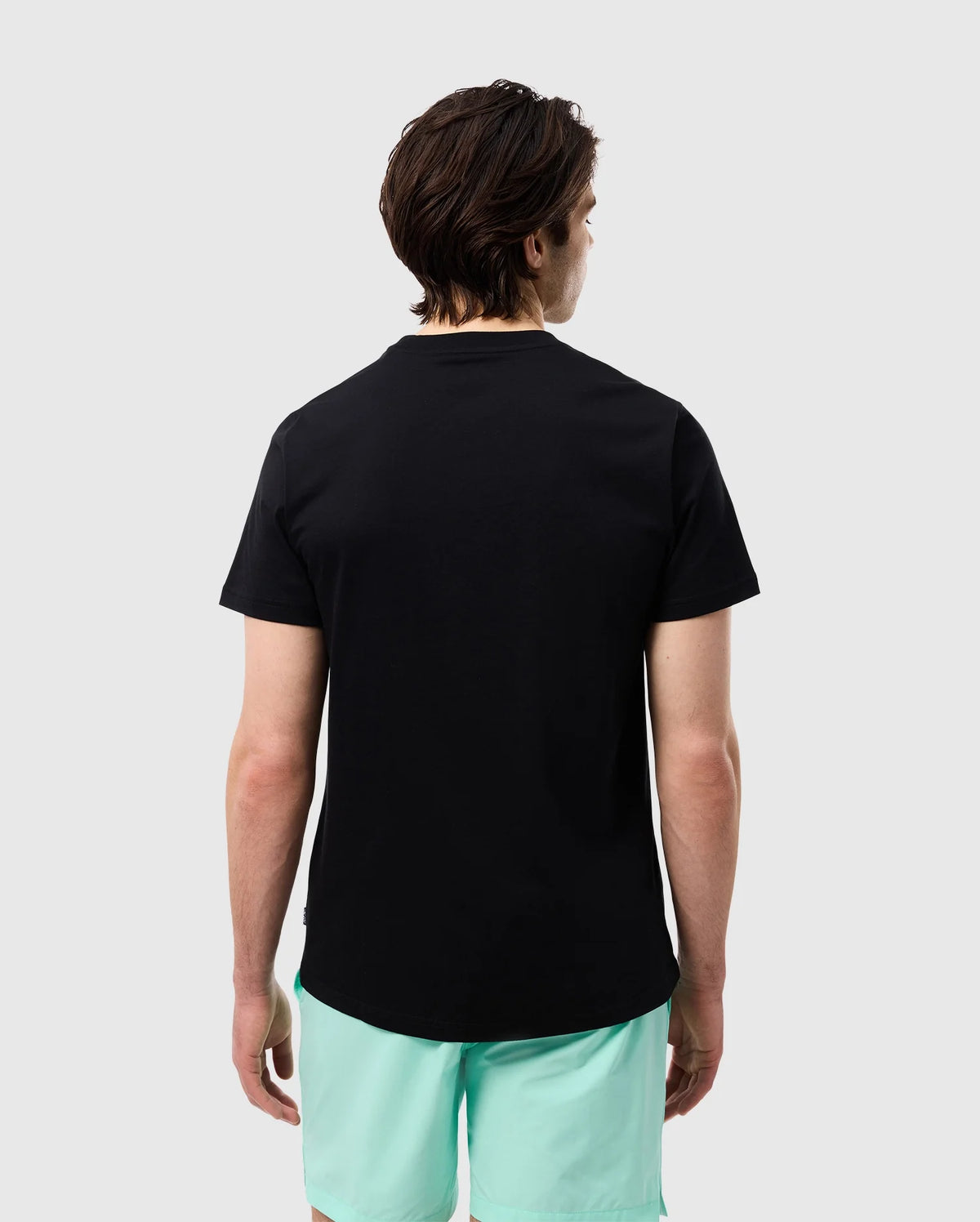 back view of model wearing the pima cotton preston graphic tee in black