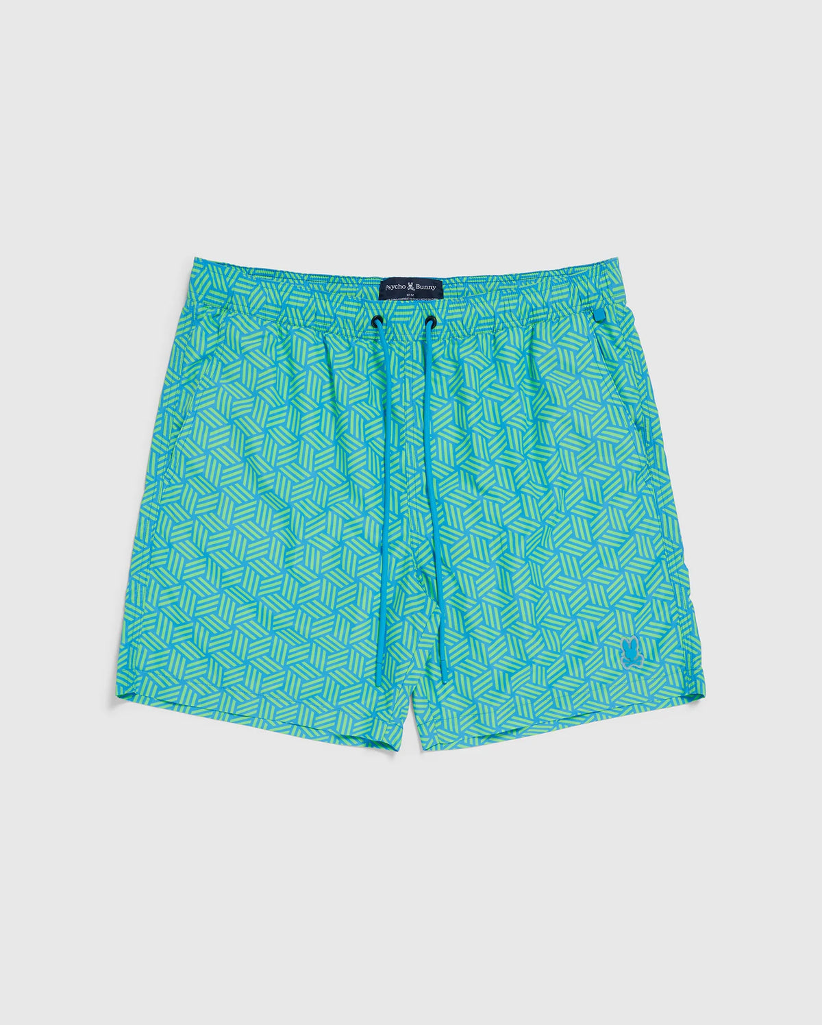 A pair of Psycho Bunny MENS JASPER LIGHTWEIGHT SWIM TRUNK - B6W168B2SW displayed flat against a white background.