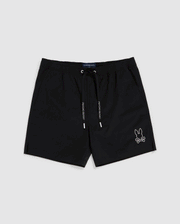Hydrochromic pattern detail of men's parker hydrochromic swim trunk in black