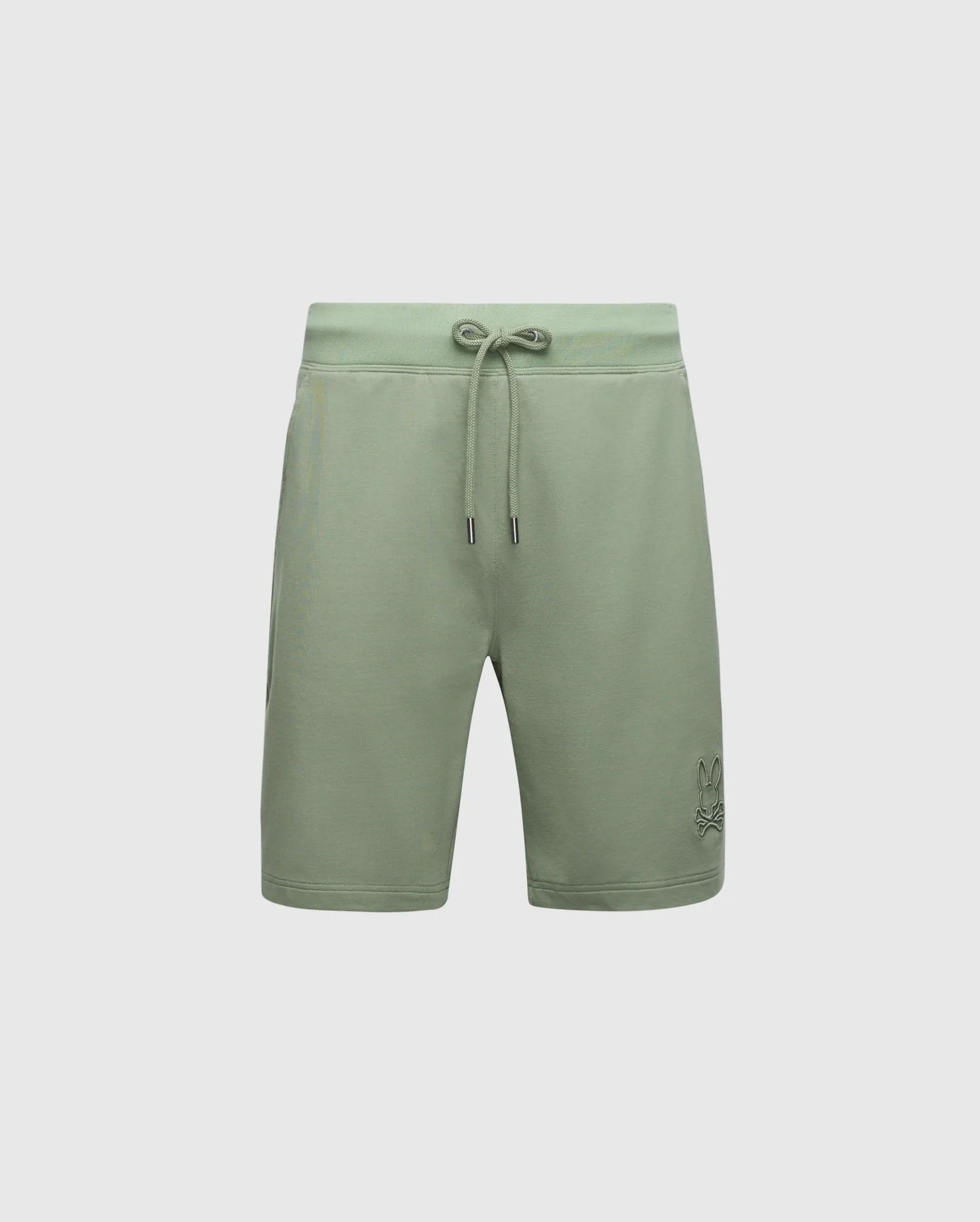 Experience comfort and understated style in Psycho Bunny's MENS BIG AND TALL LEVANZO FRENCH TERRY SWEATSHORT (B9R578F200), featuring a subtle left leg design on soft stretch cotton jersey, with green drawstrings for a premium feel.