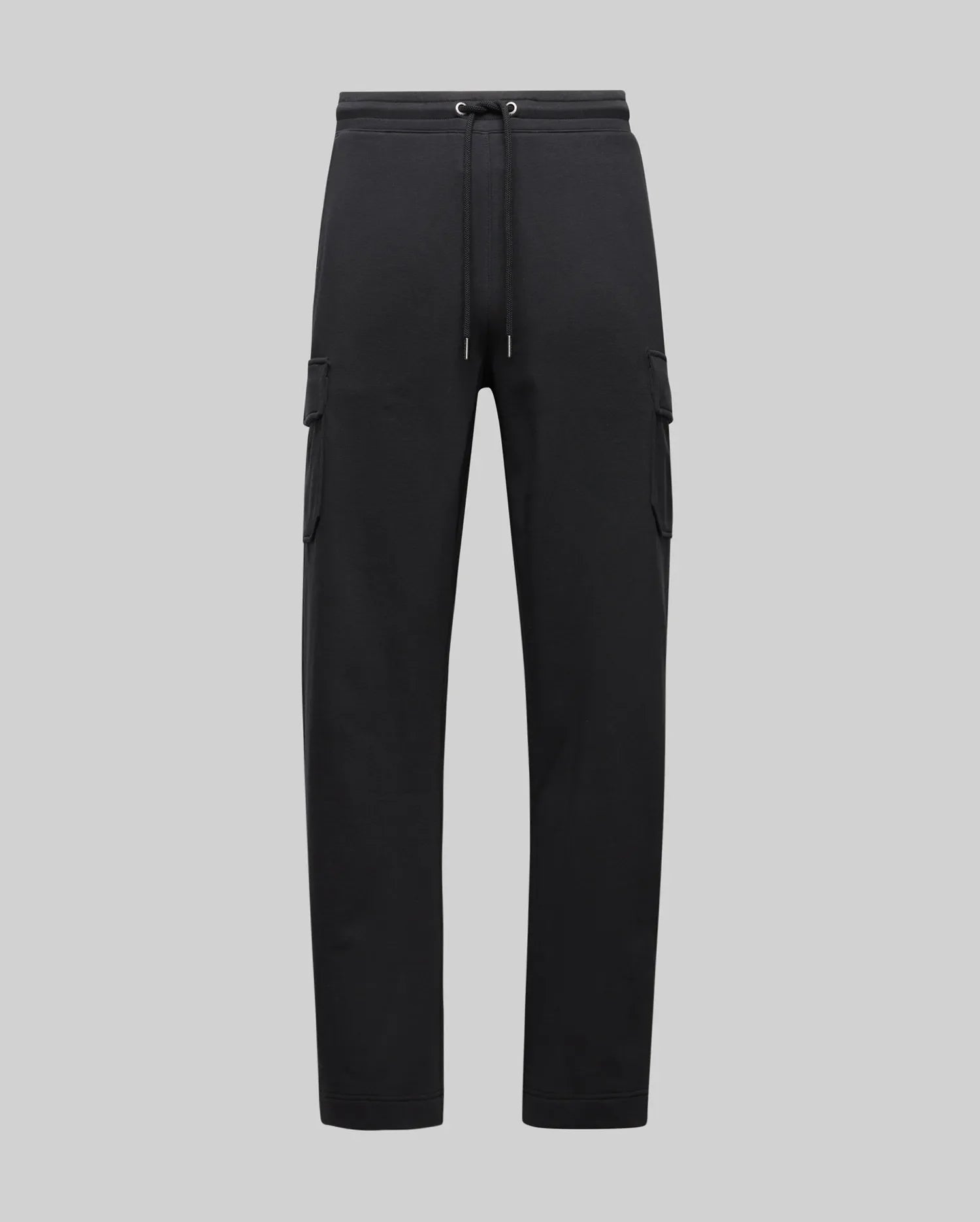 The Psycho Bunny MENS NASH CARGO SWEATPANT (MB0800010) shown on a plain grey background features an elastic drawstring waistband and cargo pockets on each leg, merging sweatpant comfort with functional style.
