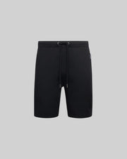 Black Mens Barry Short, relaxed fit french terry with drawstring waist, featuring a large tonal embroidered Psycho Bunny skull logo on the left leg and a small Psycho Bunny tag on the right hip.