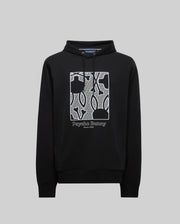 The MENS GLENN HOODIE - MT0500008 by Psycho Bunny is a black cotton-modal hoodie with a white embroidered Bunny and abstract letters on the chest, plus “Psycho Bunny Since 2005” text below. Shown on a plain gray background.