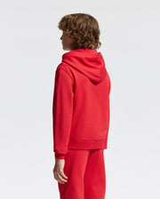 A person with curly hair is seen from the back wearing a red KIDS PIERCE ESSENTIAL FRENCH TERRY HOODIE by Psycho Bunny and matching red pants against a plain white background.