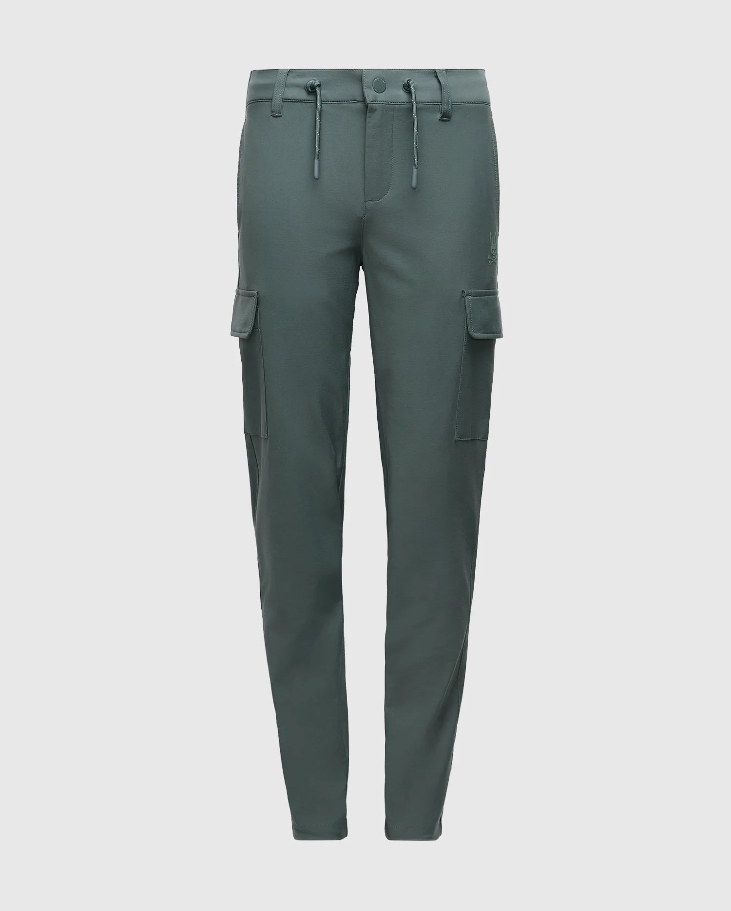 The Psycho Bunny KIDS GREEN VALLEY CARGO PANT - B0P199E200 is designed with a drawstring waist and button closure, providing a stylish and functional fit. These trendy trousers feature two large side pockets and one back pocket, offering convenience without compromising on their sleek slim silhouette. Perfectly showcased against a white background, these pants are an ideal addition to any young adventurer's wardrobe.
