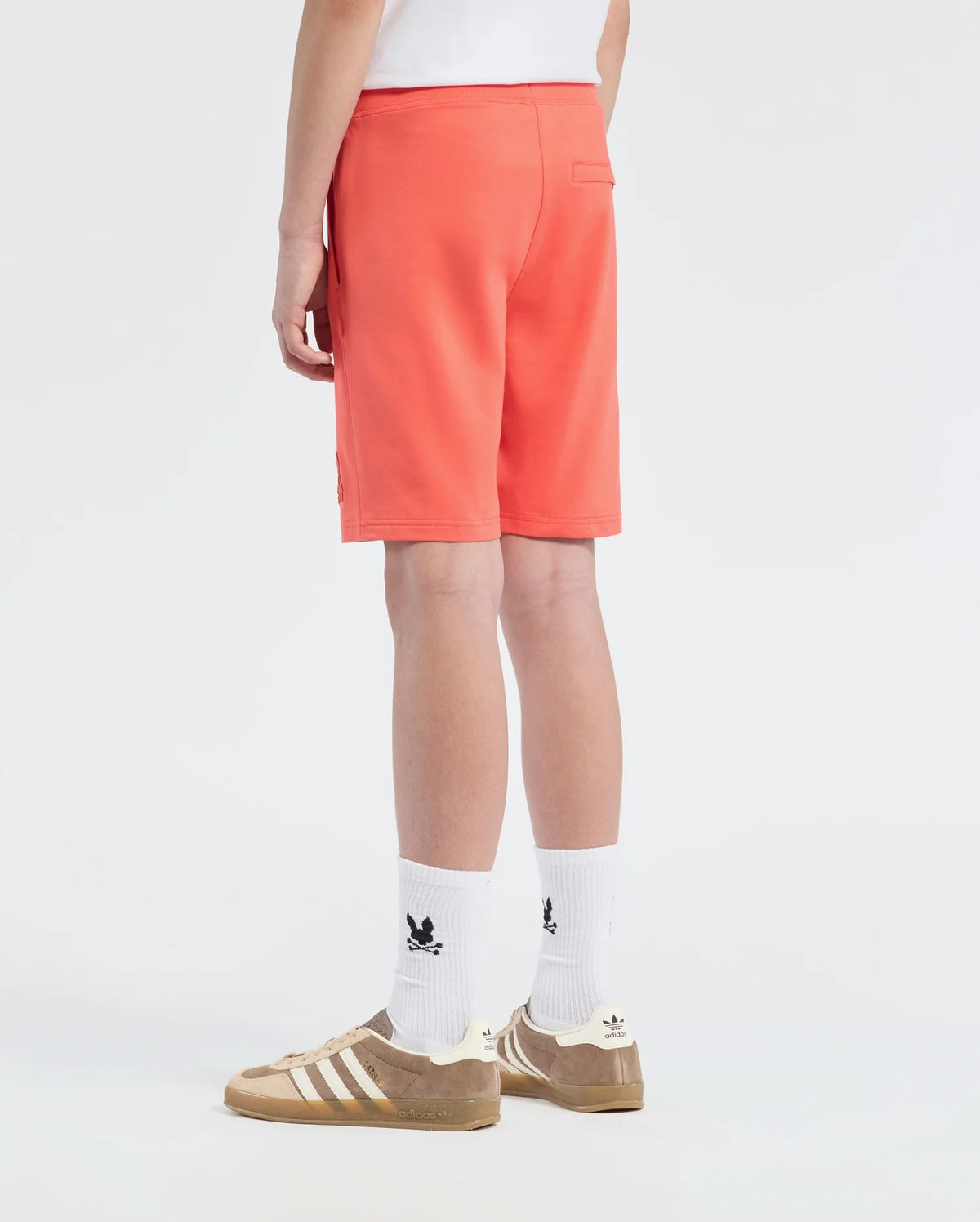 Teen | Kids' Levanzo French Terry Sweatshort in hot coral by Psycho Bunny, featuring a comfortable fit, soft fabric, and embroidered logo for a casual, stylish look.