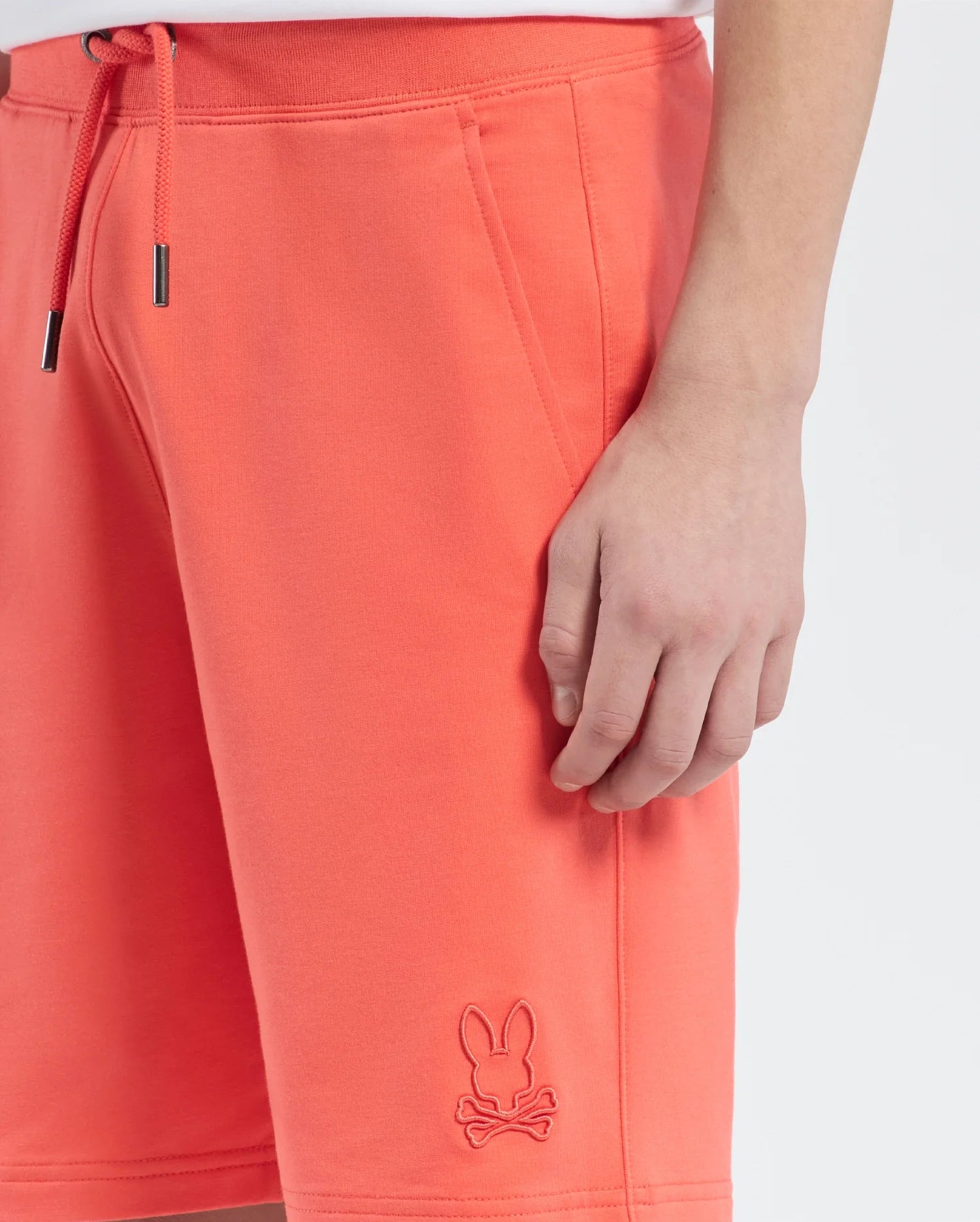 Teen | Kids' Levanzo French Terry Sweatshort in hot coral by Psycho Bunny, featuring a comfortable fit, soft fabric, and embroidered logo for a casual, stylish look.