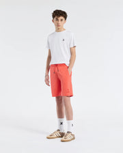 Teen | Kids' Levanzo French Terry Sweatshort in hot coral by Psycho Bunny, featuring a comfortable fit, soft fabric, and embroidered logo for a casual, stylish look.
