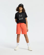 Kids | Kids' Levanzo French Terry Sweatshort in hot coral by Psycho Bunny, featuring a comfortable fit, soft fabric, and embroidered logo for a casual, stylish look.