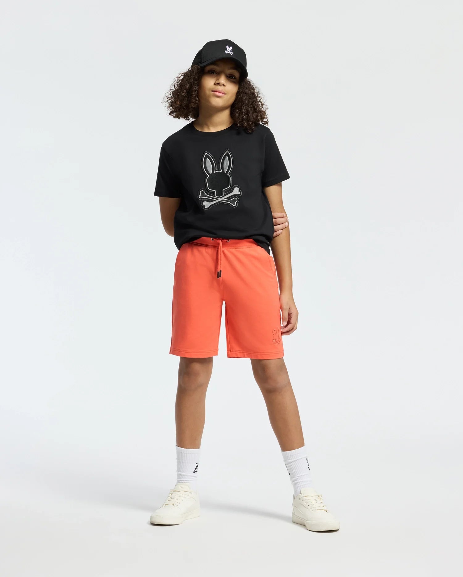 Kids | Kids' Levanzo French Terry Sweatshort in hot coral by Psycho Bunny, featuring a comfortable fit, soft fabric, and embroidered logo for a casual, stylish look.