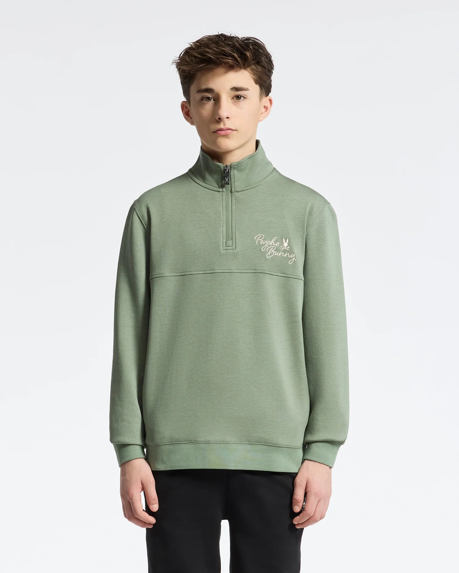 Teen | Kids' Desert 1/4 Mock Zip by Psycho Bunny, featuring a sleek design with an embroidered logo for a modern, stylish look.