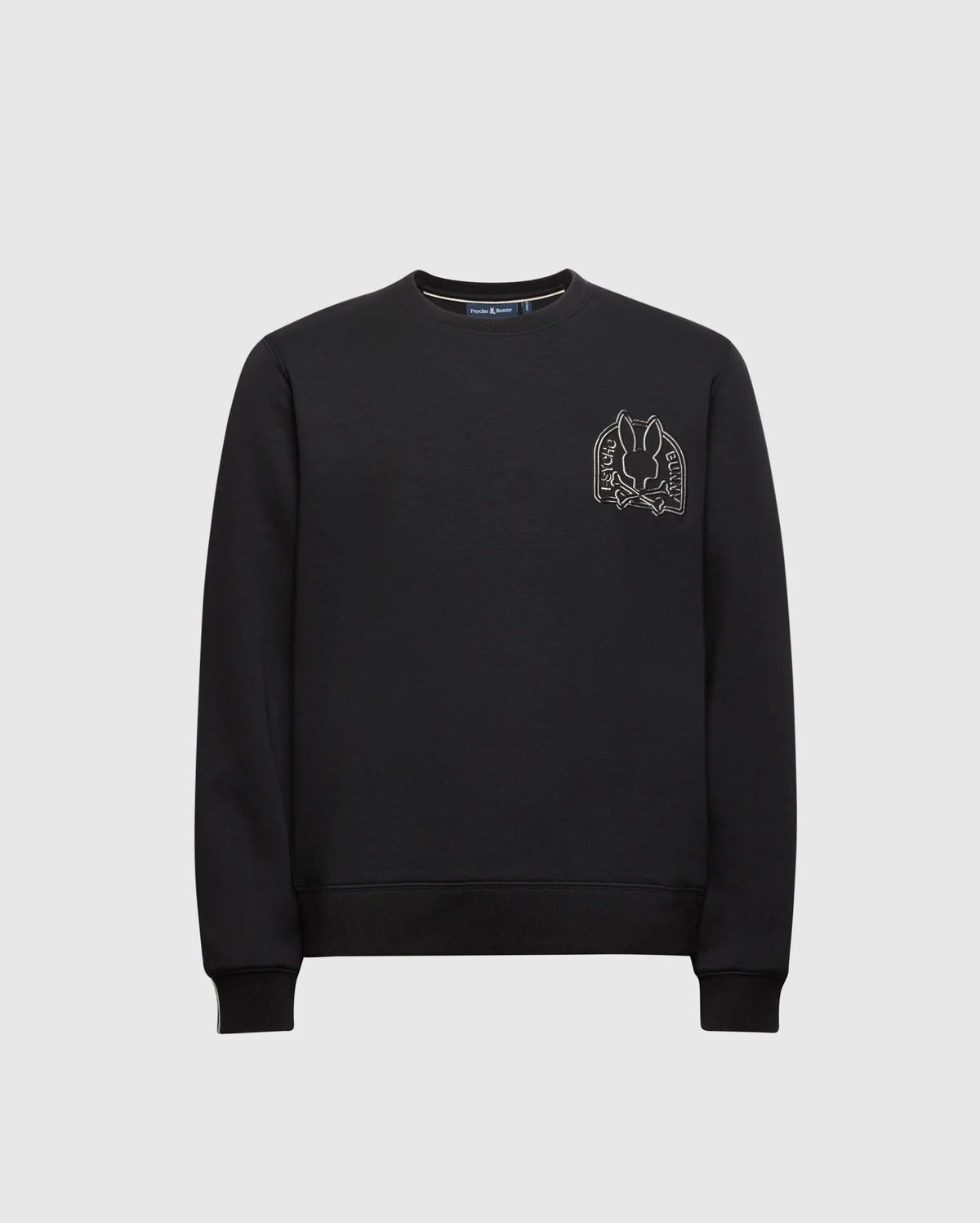 The Kids Melbourne Classic Crewneck Sweatshirt by Psycho Bunny, crafted from a soft stretch Modal blend, features a minimalist look with an embroidered design of two hands framing a dove on the upper left side, providing both comfort and elegance.