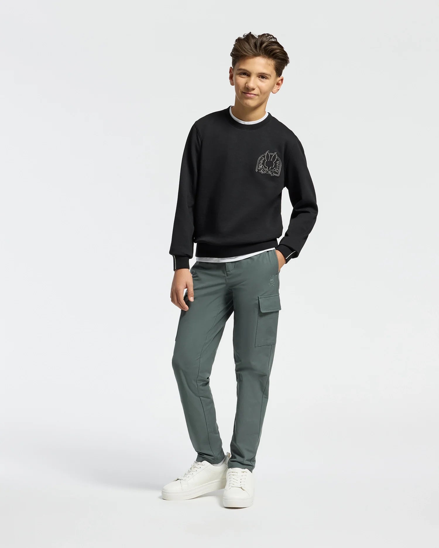 Kids | Kids' Melbourne Classic Crewneck Sweatshirt by Psycho Bunny, featuring an embroidered logo for a cozy, stylish look.