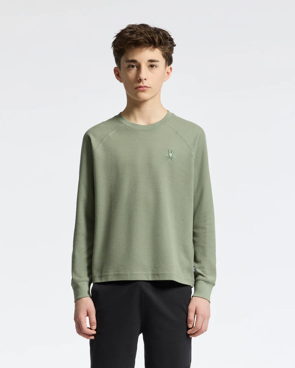 Teen | Kids' Taylor Piqué Long Sleeve Tee by Psycho Bunny, featuring a refined piqué fabric and embroidered logo for a sleek, stylish look.