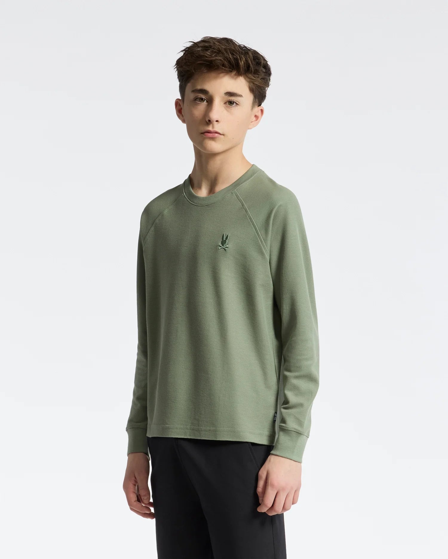 Teen | Kids' Taylor Piqué Long Sleeve Tee by Psycho Bunny, featuring a refined piqué fabric and embroidered logo for a sleek, stylish look.