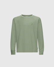 The Psycho Bunny KIDS TAYLOR PIQUE LONG SLEEVE TEE - B0T580F200 is a light green tee featuring an embroidered Bunny logo on the chest. With a round neckline, it's crafted from luxurious Pima cotton, offering a smooth texture and casual, simple design.