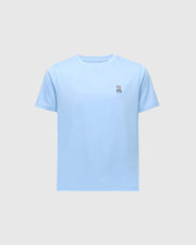 The KIDS CLASSIC CREW NECK TEE by Psycho Bunny (B0U014B200) is a light blue tee made from soft Pima cotton, featuring a small embroidered cartoon Bunny logo on the left chest.