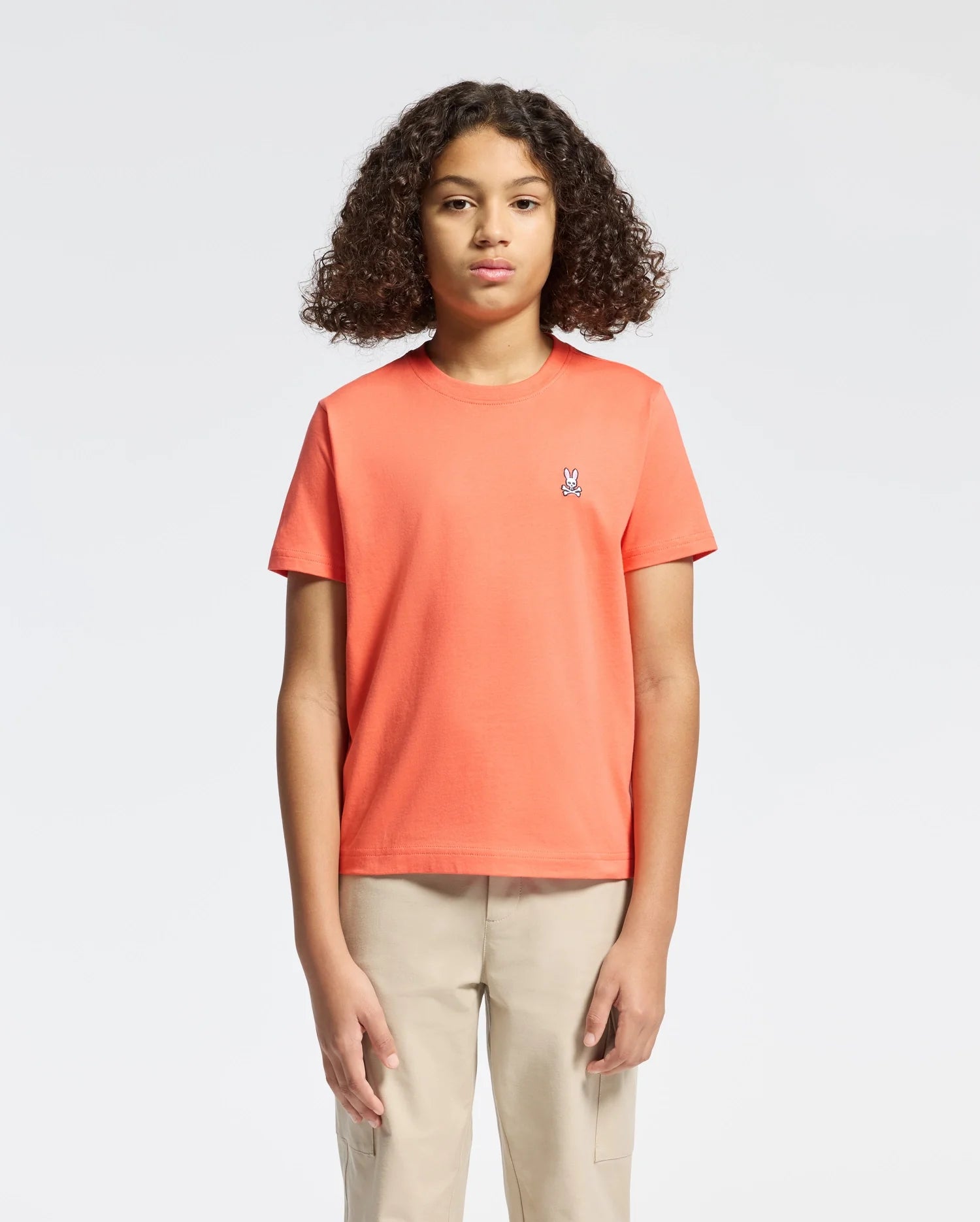 Kids | Kids' Classic Crew Neck Tee in hot coral by Psycho Bunny, featuring a soft cotton design and embroidered logo for a bold, stylish look.