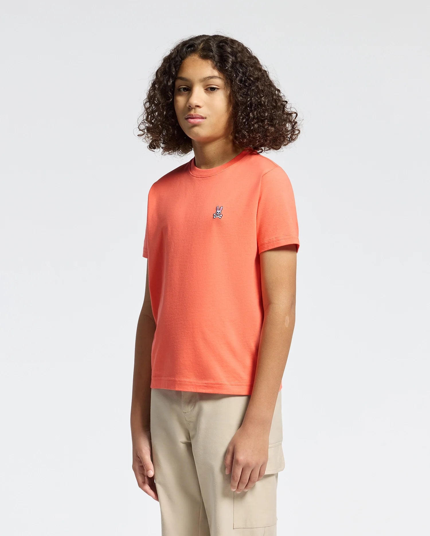 Kids | Kids' Classic Crew Neck Tee in hot coral by Psycho Bunny, featuring a soft cotton design and embroidered logo for a bold, stylish look.