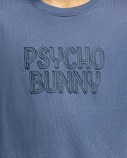 KIDS MONARC WORDMARK GRAPHIC TEE - B0U210E200 by Psycho Bunny is crafted from lightweight and durable Pima cotton in blue, with "Psycho Bunny" prominently embroidered on the front in bold, black 3D-style letters.
