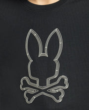 The KIDS MONARC FRONT BUNNY GRAPHIC TEE - B0U211E200 by Psycho Bunny is made from soft Pima cotton and features a minimalist monochrome design of a stylized rabbit head with elongated ears above two crossed bones. This edgy piece provides unparalleled comfort and style, making it perfect for any wardrobe.