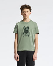 Teen | Kids' New Castle Embroidered Graphic Tee in green by Psycho Bunny, featuring a bold embroidered logo for a stylish, standout look.