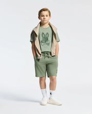 Kids | Kids' New Castle Embroidered Graphic Tee in green by Psycho Bunny, featuring a bold embroidered logo for a stylish, standout look.