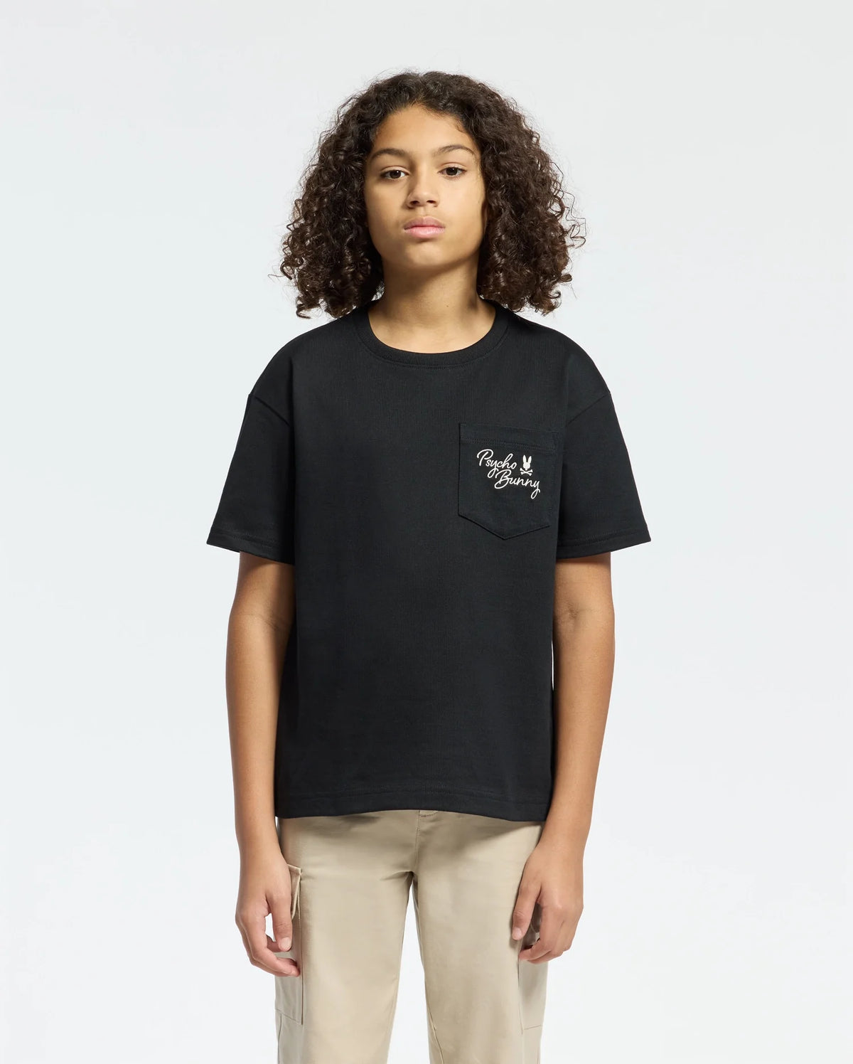 Kids | Kids' Desert Oversized Pocket Tee by Psycho Bunny, featuring a relaxed fit, chest pocket, and embroidered logo for a casual, stylish look.