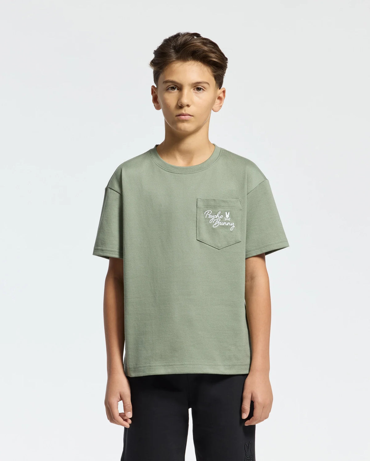 Kids | Kids' Desert Oversized Pocket Tee by Psycho Bunny, featuring a relaxed fit, chest pocket, and embroidered logo for a casual, stylish look.