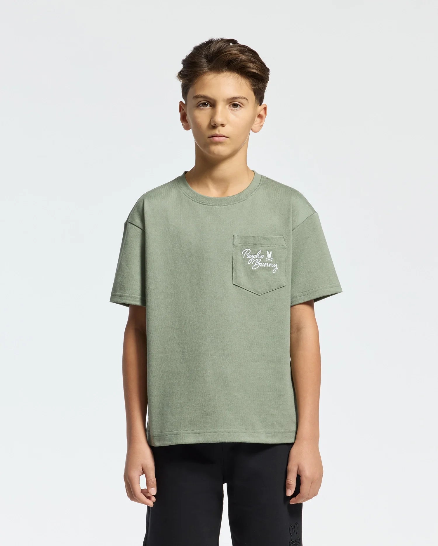 Kids | Kids' Desert Oversized Pocket Tee by Psycho Bunny, featuring a relaxed fit, chest pocket, and embroidered logo for a casual, stylish look.