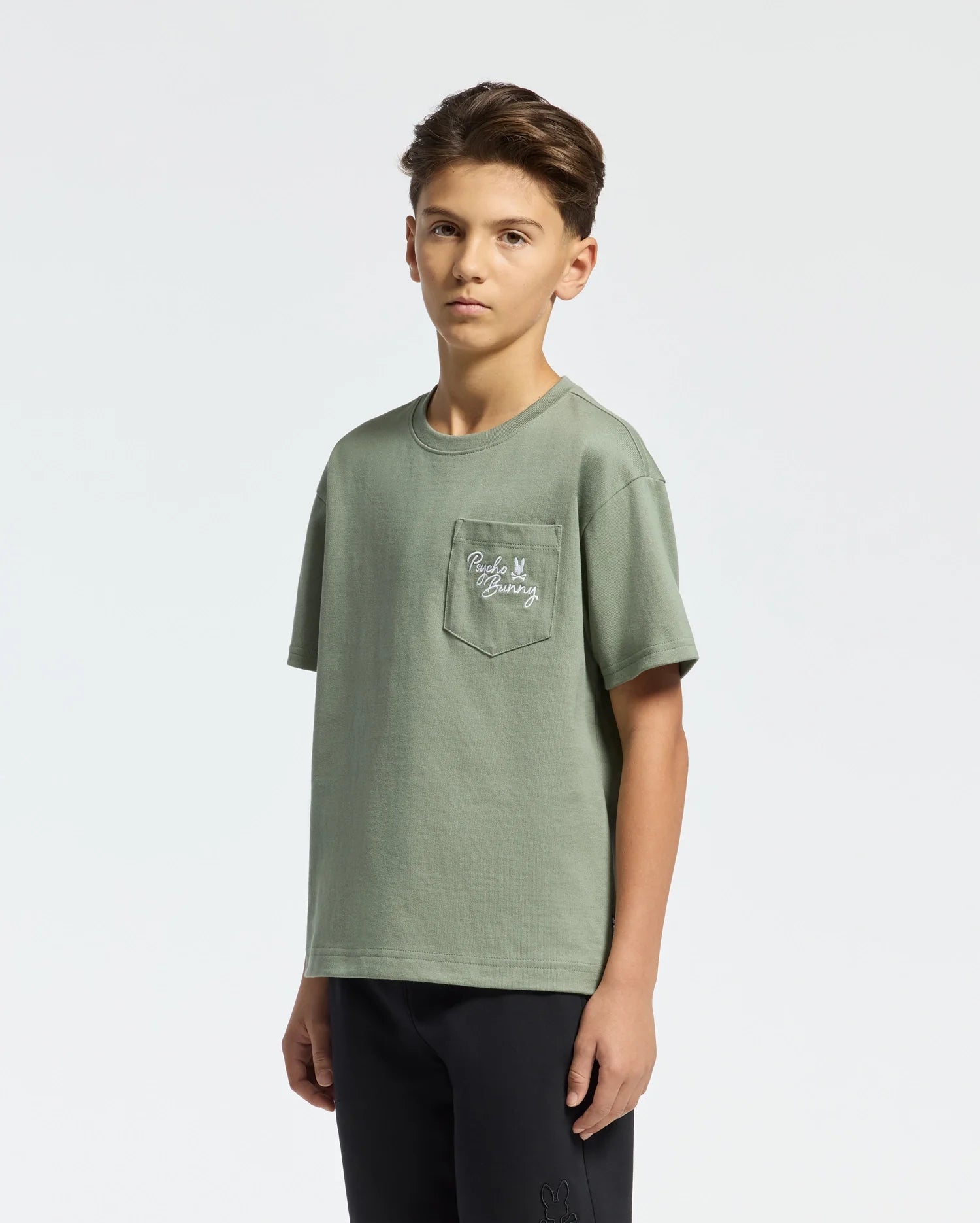 Kids | Kids' Desert Oversized Pocket Tee by Psycho Bunny, featuring a relaxed fit, chest pocket, and embroidered logo for a casual, stylish look.