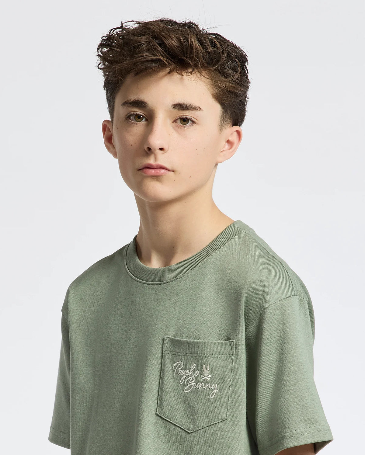 Teen | Kids' Desert Oversized Pocket Tee by Psycho Bunny, featuring a relaxed fit, chest pocket, and embroidered logo for a casual, stylish look.