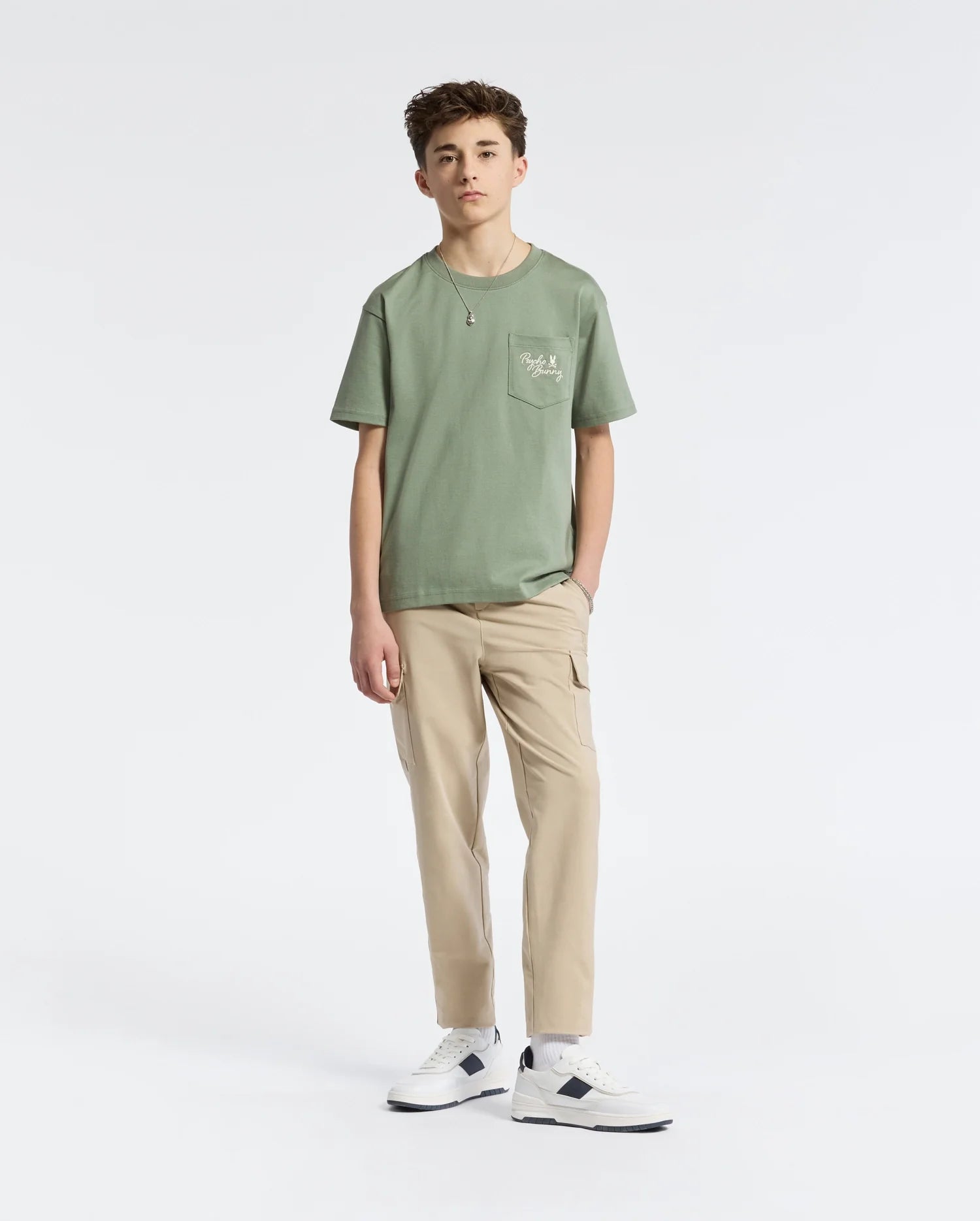 Teen | Kids' Desert Oversized Pocket Tee by Psycho Bunny, featuring a relaxed fit, chest pocket, and embroidered logo for a casual, stylish look.