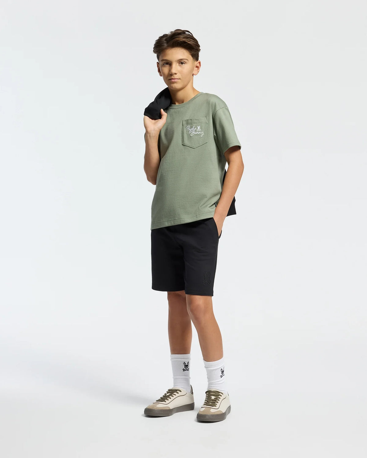 Kids | Kids' Desert Oversized Pocket Tee by Psycho Bunny, featuring a relaxed fit, chest pocket, and embroidered logo for a casual, stylish look.