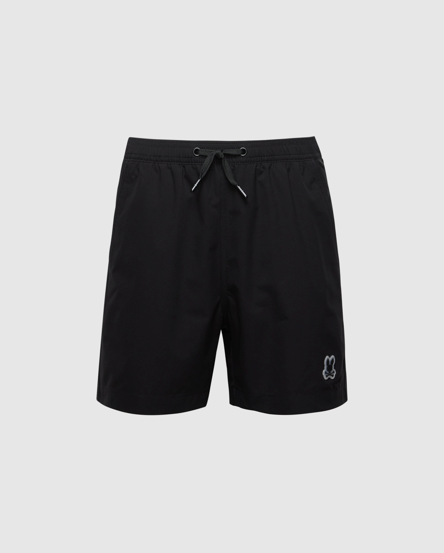 Psycho Bunny's KIDS SAMOS HYDROCHROMIC SWIM TRUNK B0W453F200 offers black men's swim trunks with a drawstring waist, subtle embroidered logo near the hem, and quick-dry fabric for ultimate comfort.