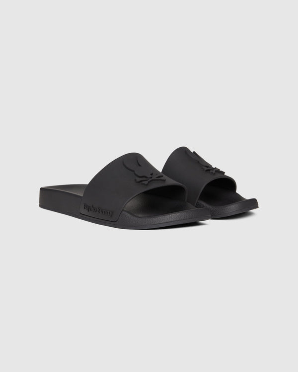 front view of bunny logo slides in black