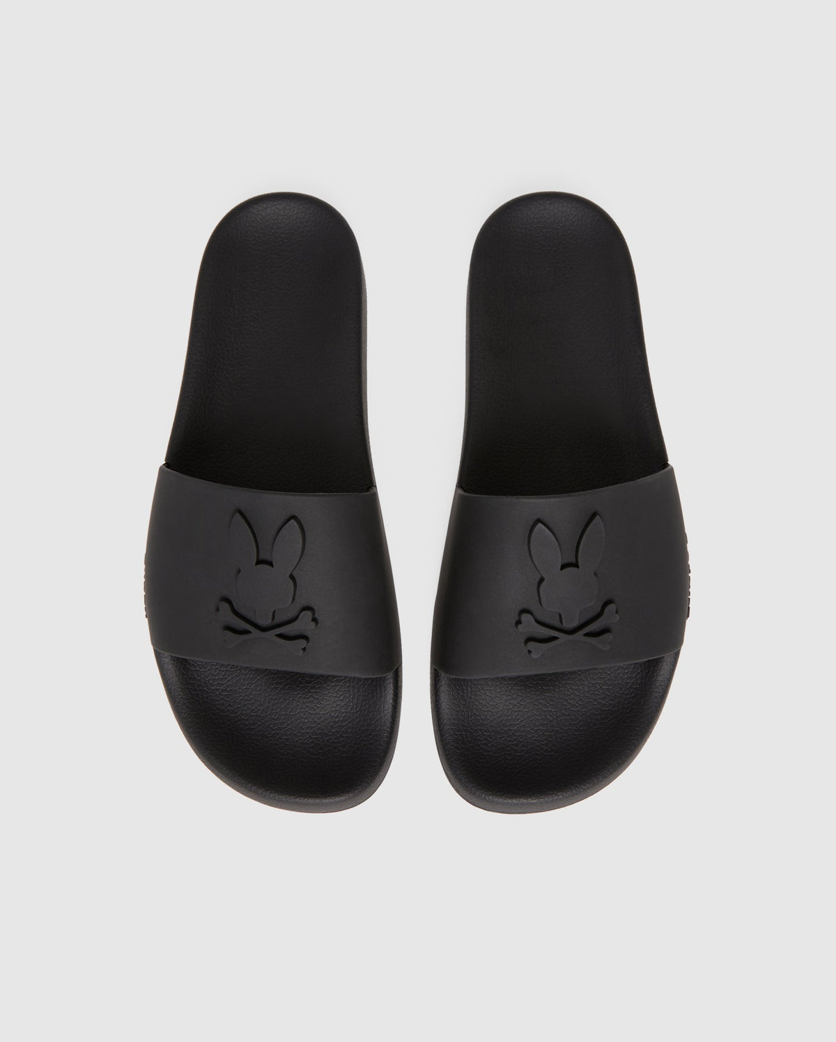 top view of bunny logo slides in black